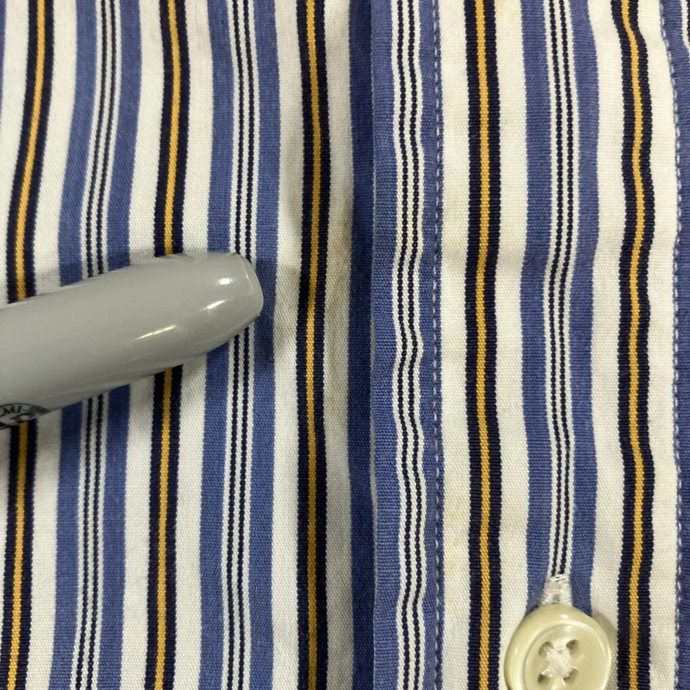 Polo Ralph Lauren Shirt Mens 3XLT‎ Tall Blue Yellow Stripe Button Down *Flaws